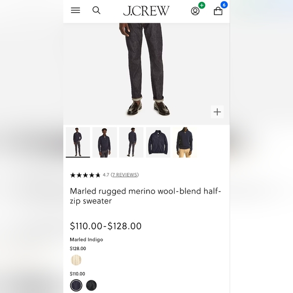 JCrew mens XS Marled rugged merino wool-blend half-zip sweater, Marled Indigo - Picture 5 of 5